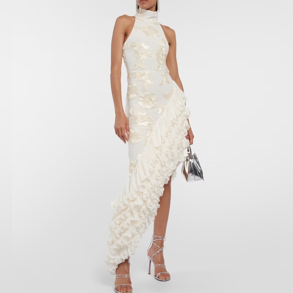 ROTATE ASYMMETRICAL APPLIQUÉ DRESS